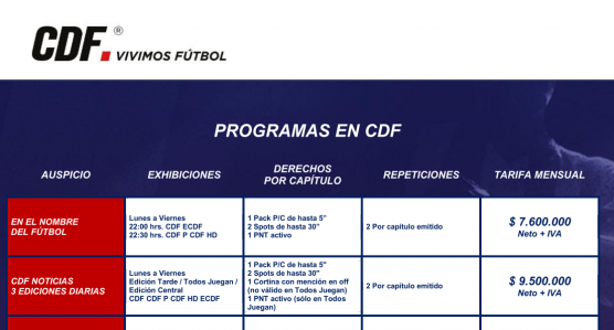 Descargar tarifario programas CDF